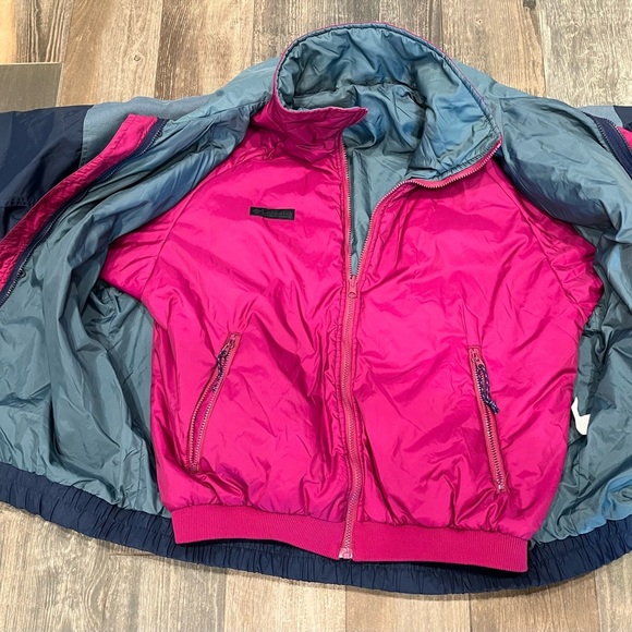 Columbia Mens L Powder Keg 3 in 1 Navy Blue Green Purple Lined Jacket Coat - Picture 15 of 16